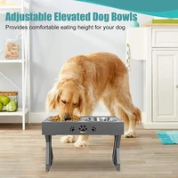 2022 new dog double bowl with stand adjustable height pet feeding bowl medium large dog overhead cat feeder lift table