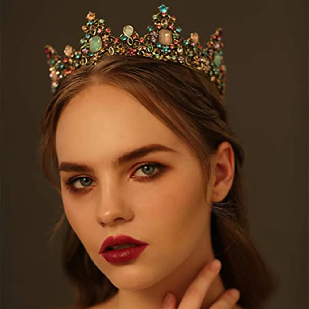 

MYFEIVO Baroque Colored Rhinestone Alloy Crown European and American Wedding Accessories Bridal Retro Round Crown HQ1618