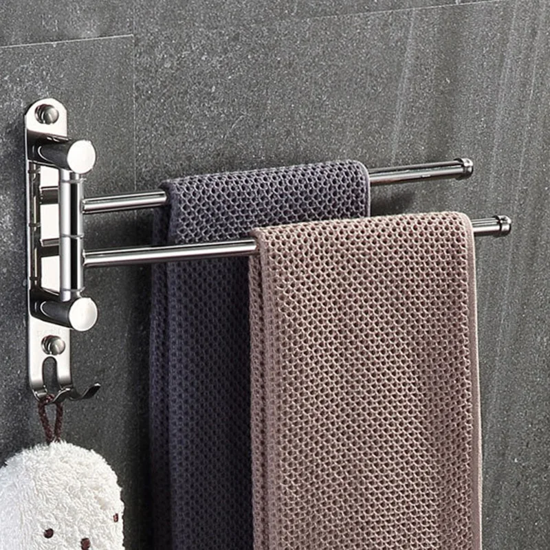 Поворотная вешалка для полотенец из нержавеющей стали с 2 ручками ванной комнаты
