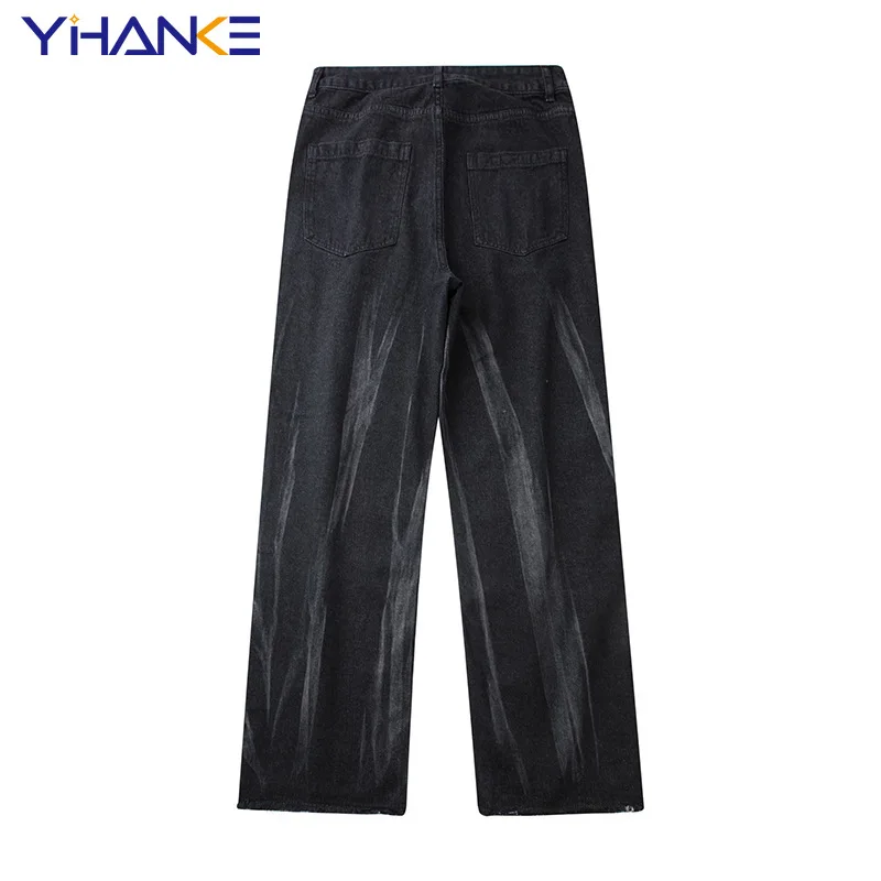 Retro Jeans Trendy Brand Raw Edge Straight Leg Pants Street Trend Loose Casual Trousers Hip-hop Street Men Wear Y2k Jeans Baggy
