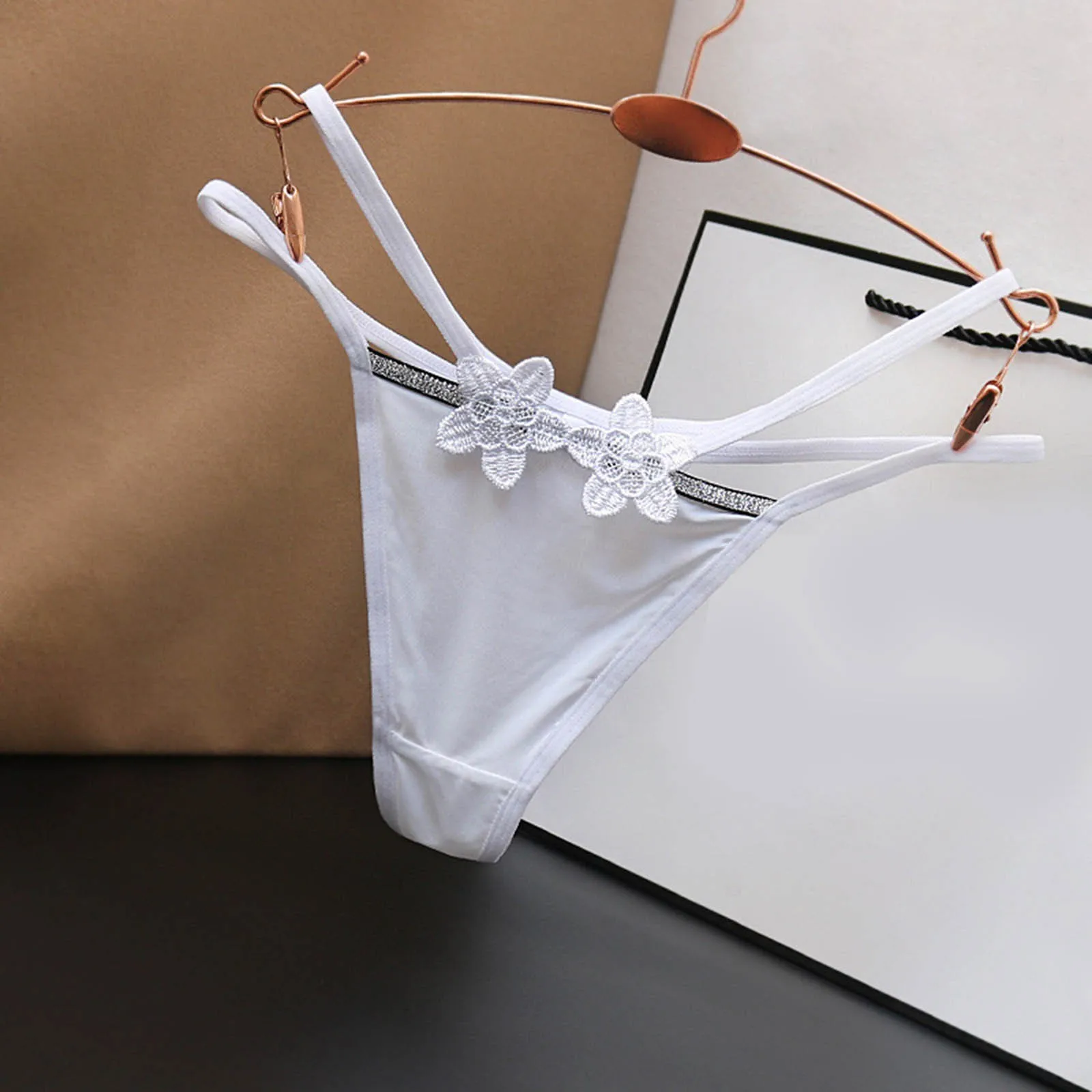 

Women's Silk Satin Panties Female Sexy Hollowed Out Underwear Ladies Seamless Lingerie Comfortable Elastic-waist G-String Thongs