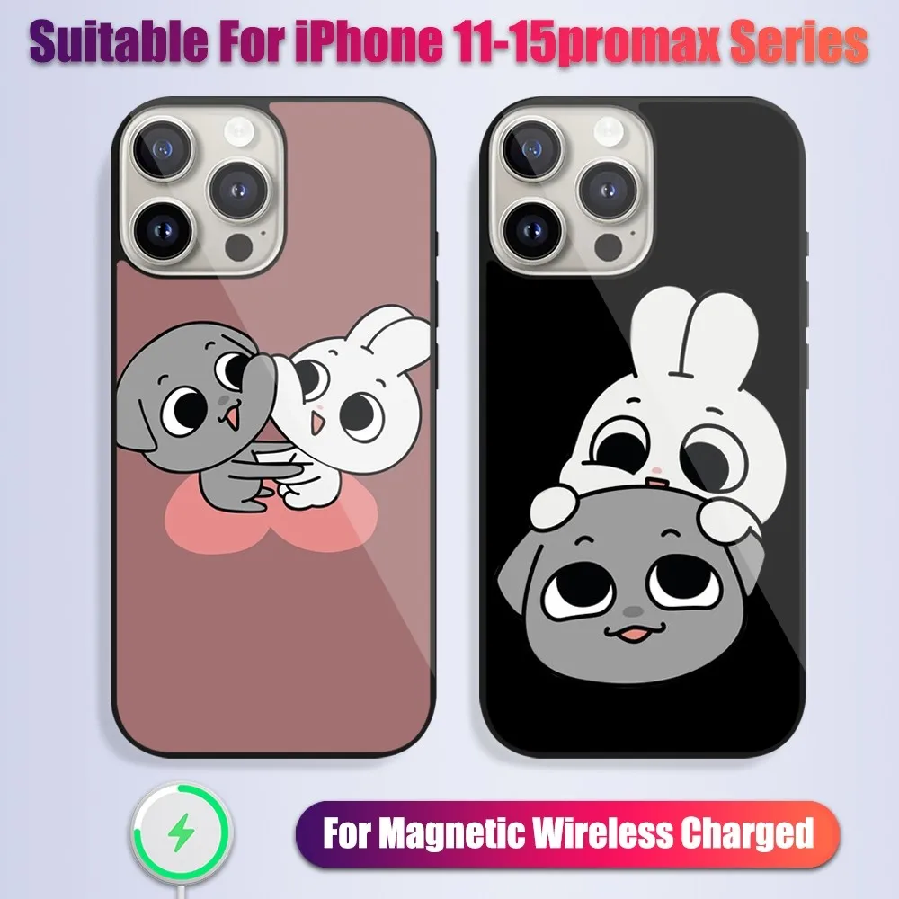 Милый мультяшный чехол для телефона K-Kkamang iPhone 13 14 15 11 12 Pro Max Plus стеклянный зарядный