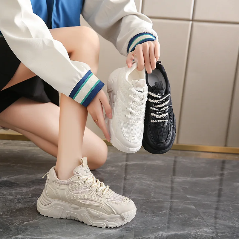 

Summer Breathable Tennis Platform Shoes Women's Lightweight Sneakers Vulcanized Leather PU Sneakers Platform Shoes Size 35-40