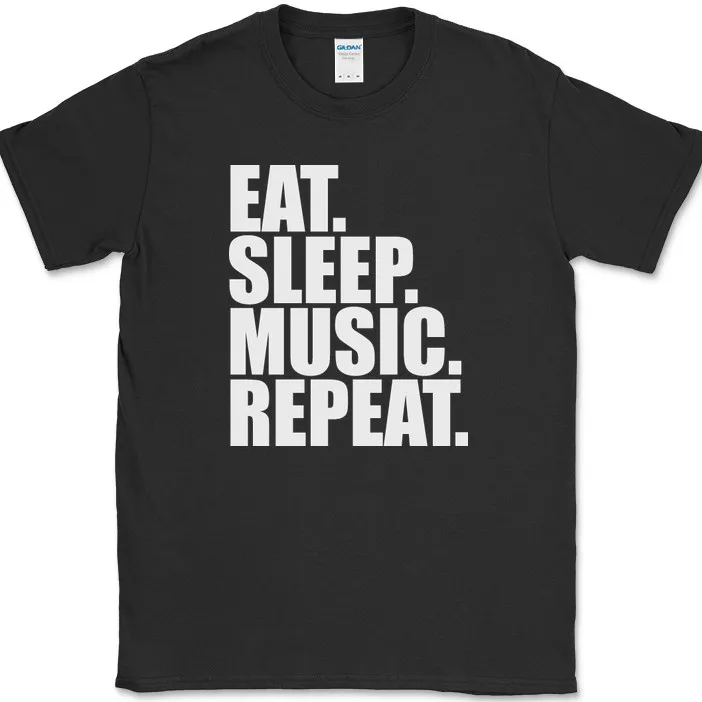Фото Футболка с повторением музыки Eat Sleep, забавная звуковая футболка для DJ Band, подарочная футболка №1