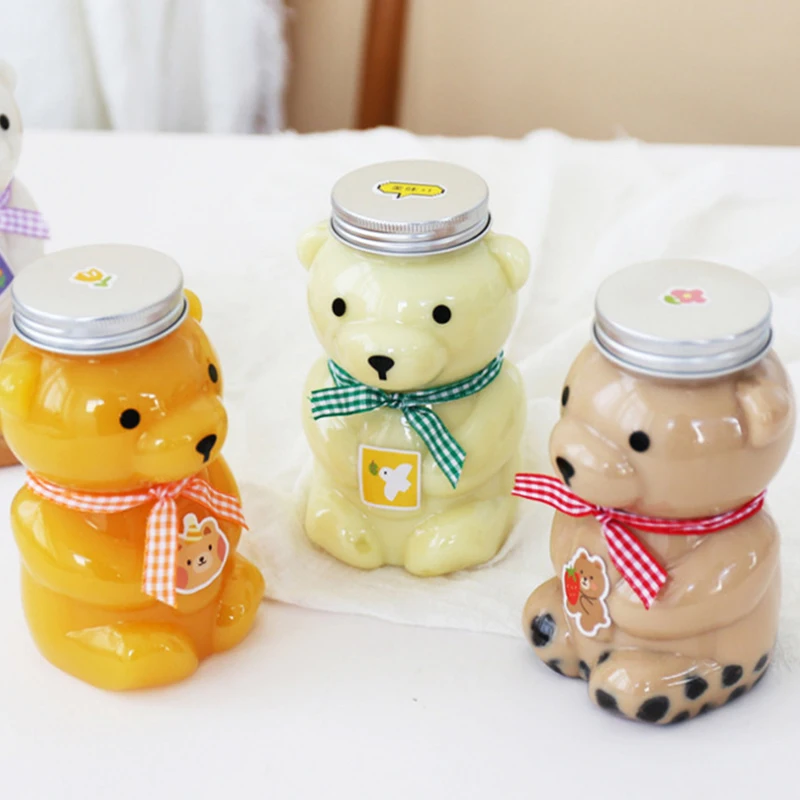 

5Pcs Disposable Drink Bottles Juice Storage Bottles Beverage Milk Tea Bottles Cute Bear Juice Drink Milk Tea Sealed Bottle