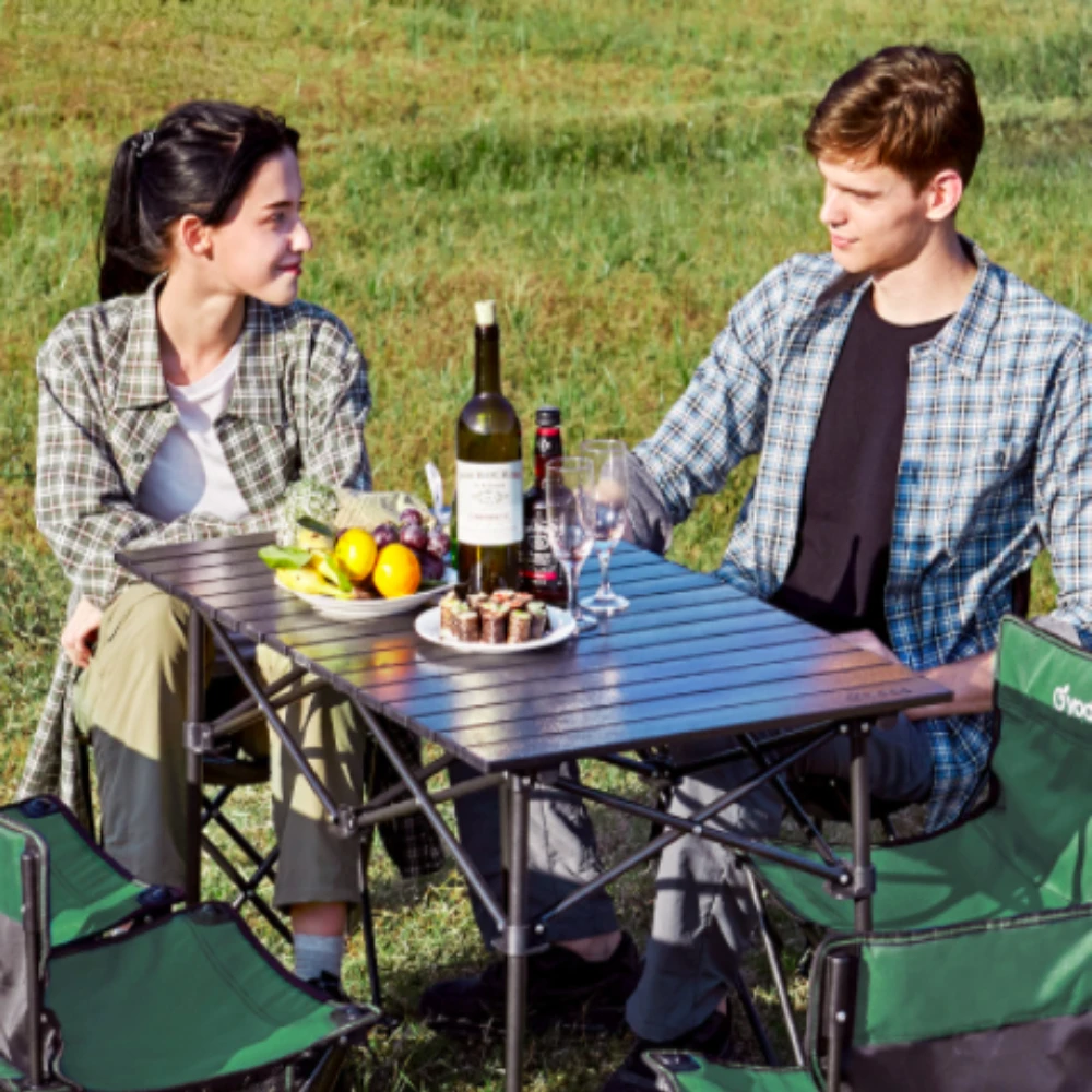 

Folding Portable Picnic Camping Table Roll-Up Table with Easy Carrying Bag Indoor Outdoor Aluminum Alloy BBQ Picnic Hiking