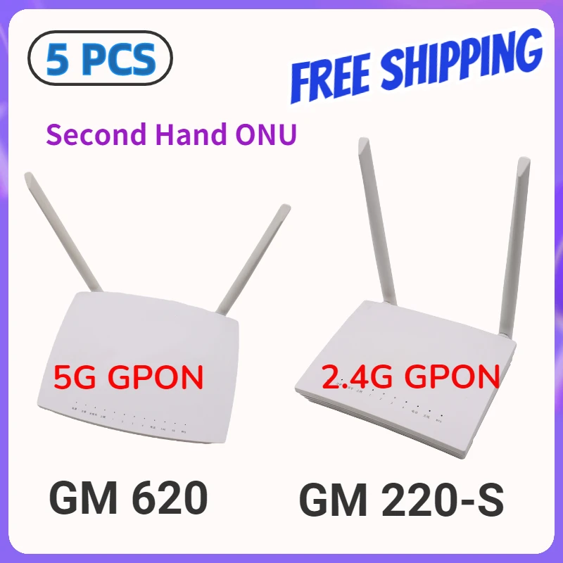 5pcs GM620 ONU GPON 1GE+3FE WLAN+2.4G&5G Dual Band GM220-S 2.4G 1GE+3FE Used English Version ONT GPON AC Model Free Shipping