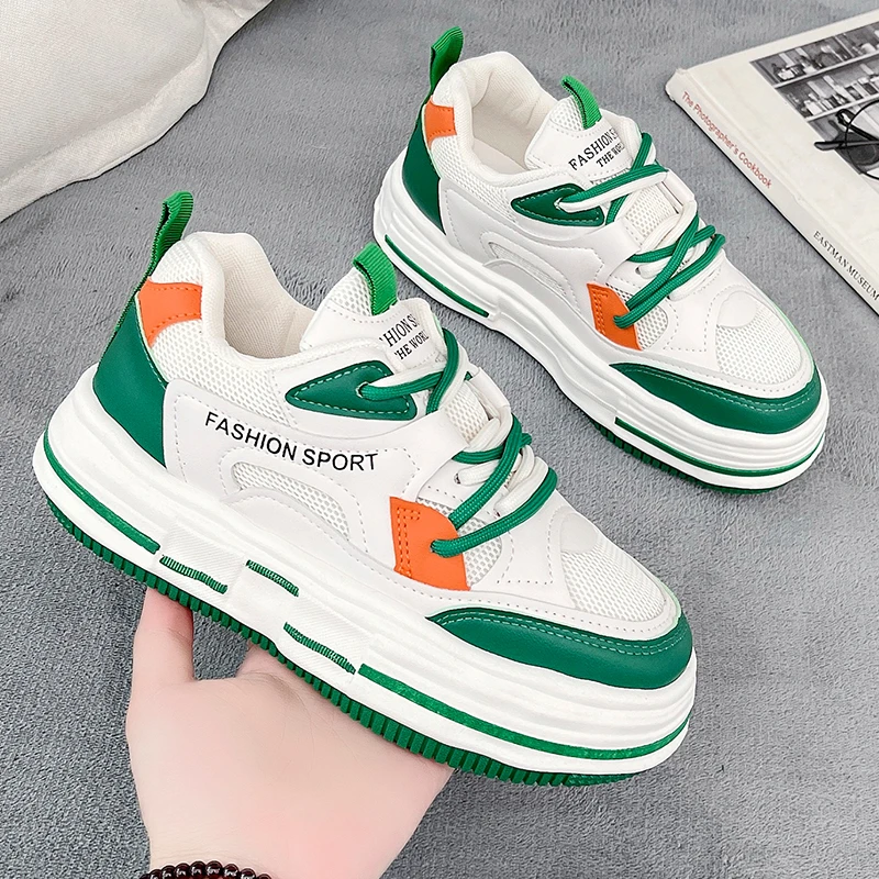 

Женские кроссовки на плоской платформе, Повседневные Удобные дышащие кроссовки на толстой подошве для бега, для студентов, 2022