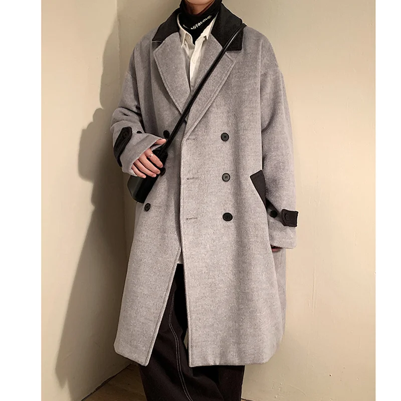 Winter Thick Woolen Coat Men Warm Fashion Oversize Long Woolen Coat Korean Loose Thickening Woolen Trench Coat Mens Overcoat