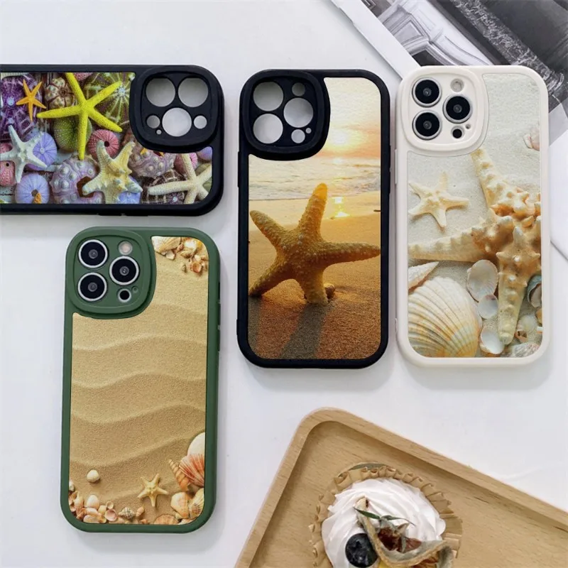 

Seashells Sea Starfish Phone Case For IPhone 11 14 12 13 Pro Max Mini Xs X Xr 7 8 Plus SE2020 Leather Fundas Telefoon Cover