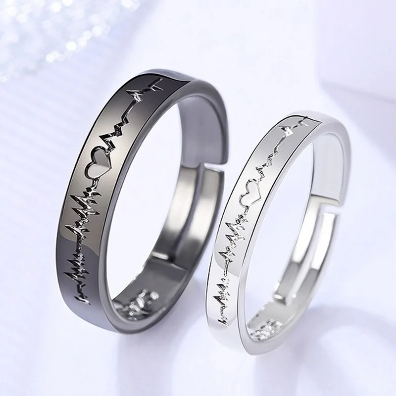 

2pcs couple ring pair ring lettering black and white ECG live mouth a pair of men and women Korean simple wholesale