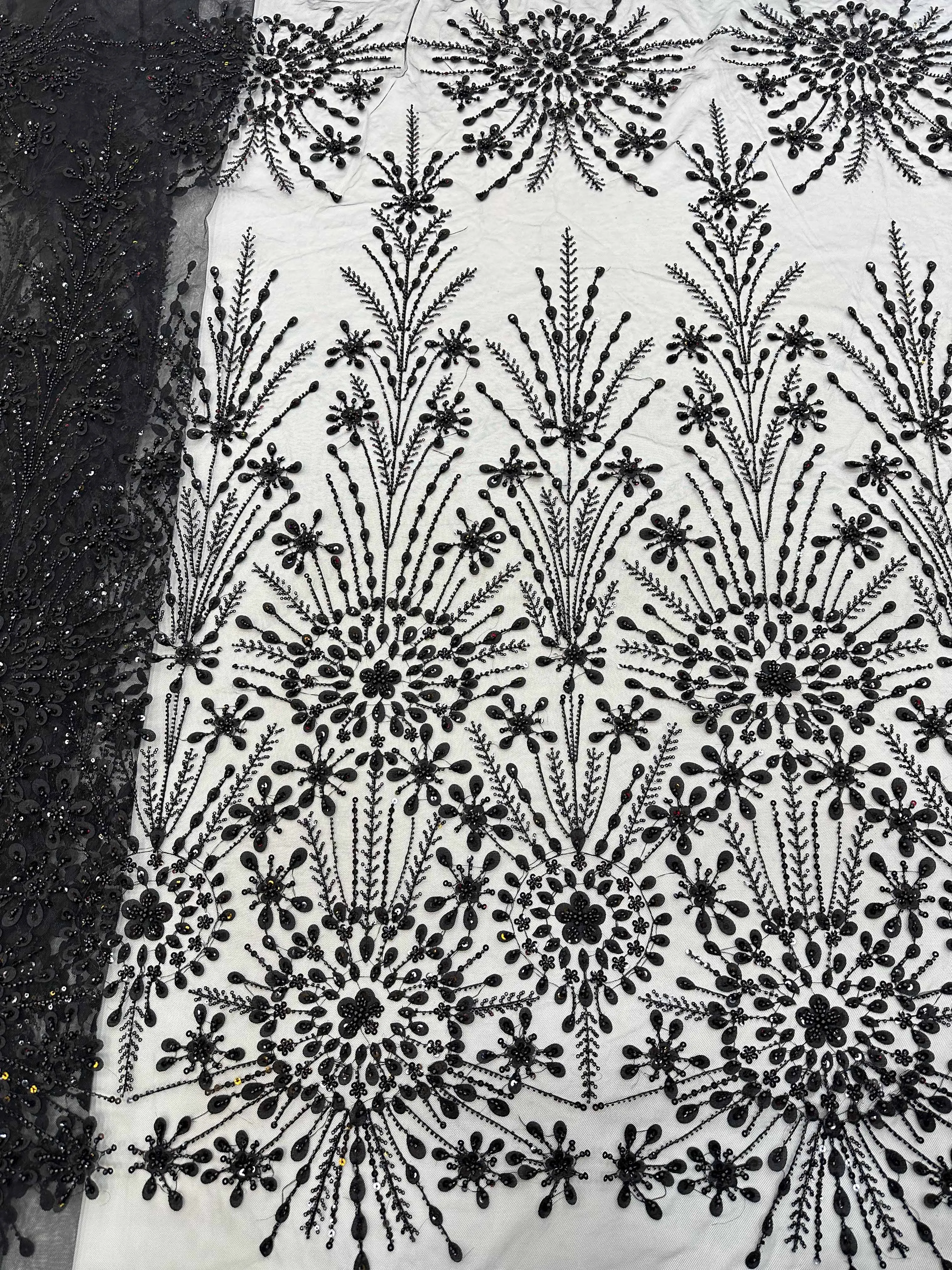 

Nigerian Heavy Handmade Beaded Lace Fabric Luxury French Tulle Embroidery Sequins Long Beads Bridal Lace Fabrics Wedding