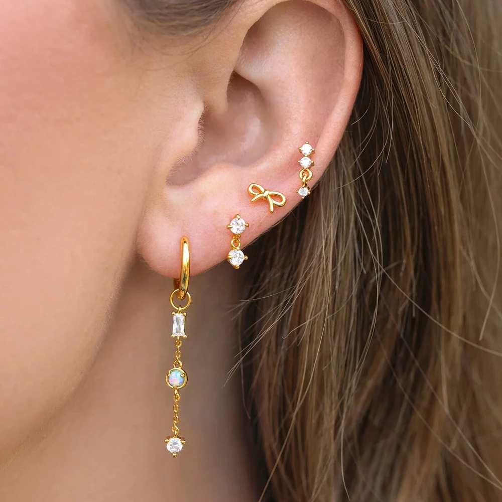 MIGGA 4 шт. комплект серег-гвоздиков с кубическим цирконием и опалом для женщин