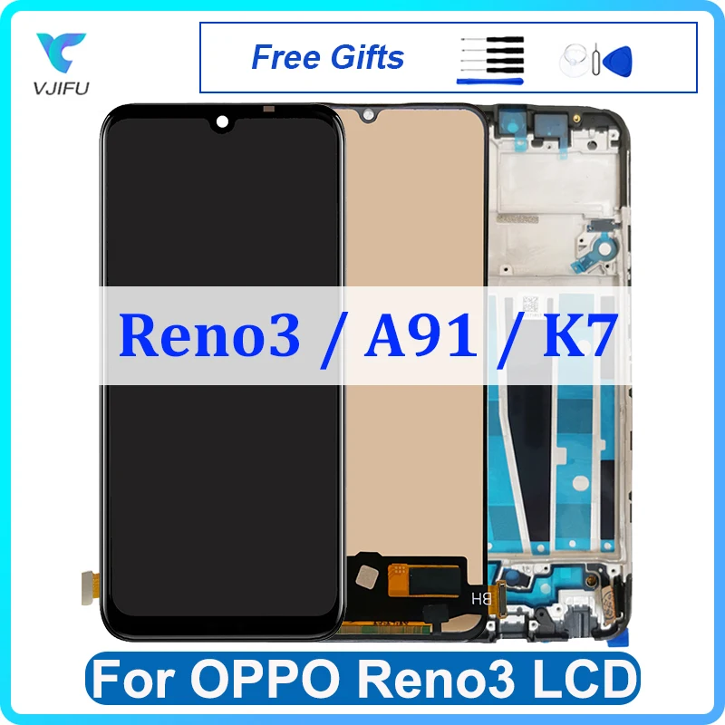 ЖК-дисплей 6,4 'для OPPO A91 Reno3 K7, сенсорный экран PCPM00 CPH2001 CPH2021 CPH2043, дигитайзер в сборе, замена без битых пикселей