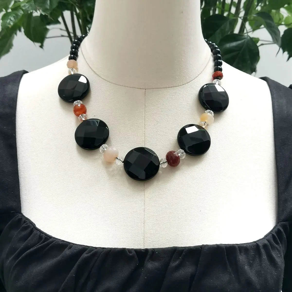 

Ожерелье Lii Ji из натурального камня Агата и оникса, ожерелье 55 см, Черное женское ожерелье, ювелирные изделия, Распродажа со склада
