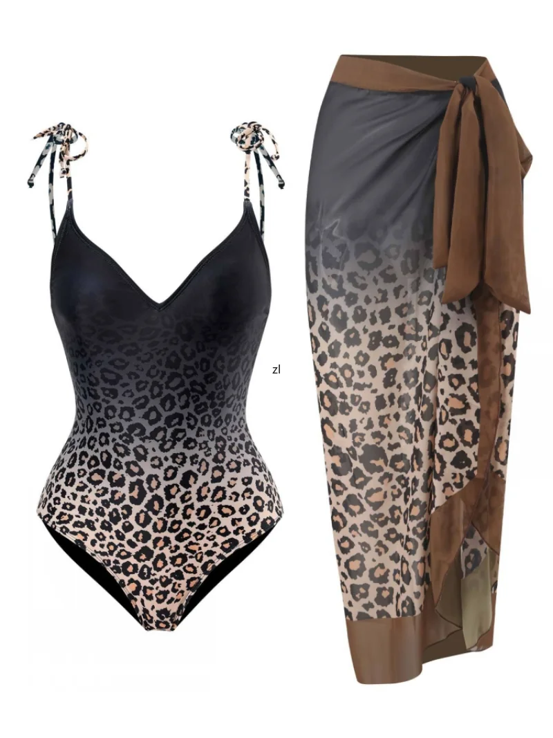 Two Piece Bodysuits Skirt Suits Swimsuit Beach Skirt Leopard Print Cover Up Luxury Swimwear Surf Wear Beachwear Women 2023