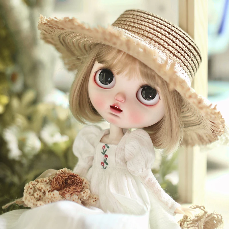 Summer White Dress Sweet Square Neck Puff Sleeve Long Dress For Blyth Licca Ob24 Pullip Dolls Gifts
