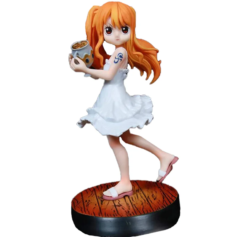 

One Piece 16cm Anime Figures Childhood Nami Little White Dress Retrogressive Fruit Z Theater Edition Lovely PVC Model