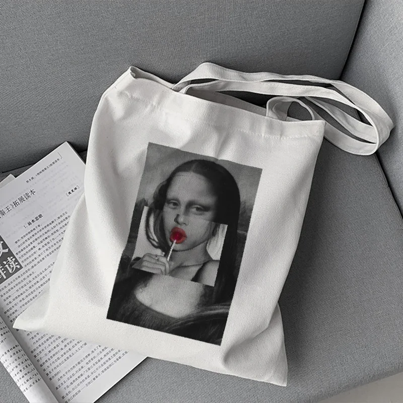

Сумка для покупок с принтом Моны Лизы Марии Монро, аниме сумочка-тоут в эстетическом стиле, шоппер в стиле Харадзюку, Холщовая Сумка на плечо