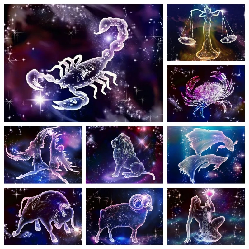 Fantasy Starry Night Zodiac Sign Diamond Painting AB Drills Art Blue Constellation Sky Scenery Cross Stitch Mosaic Home Decor
