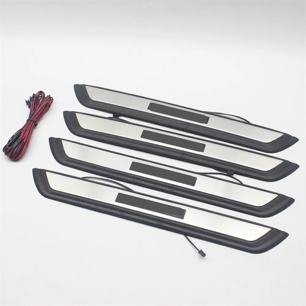 Car Styling Stainless Steel Led Door Sill Scuff Plate Guard Sills Protector Trim For Hyundai Santa Fe 2013-2020