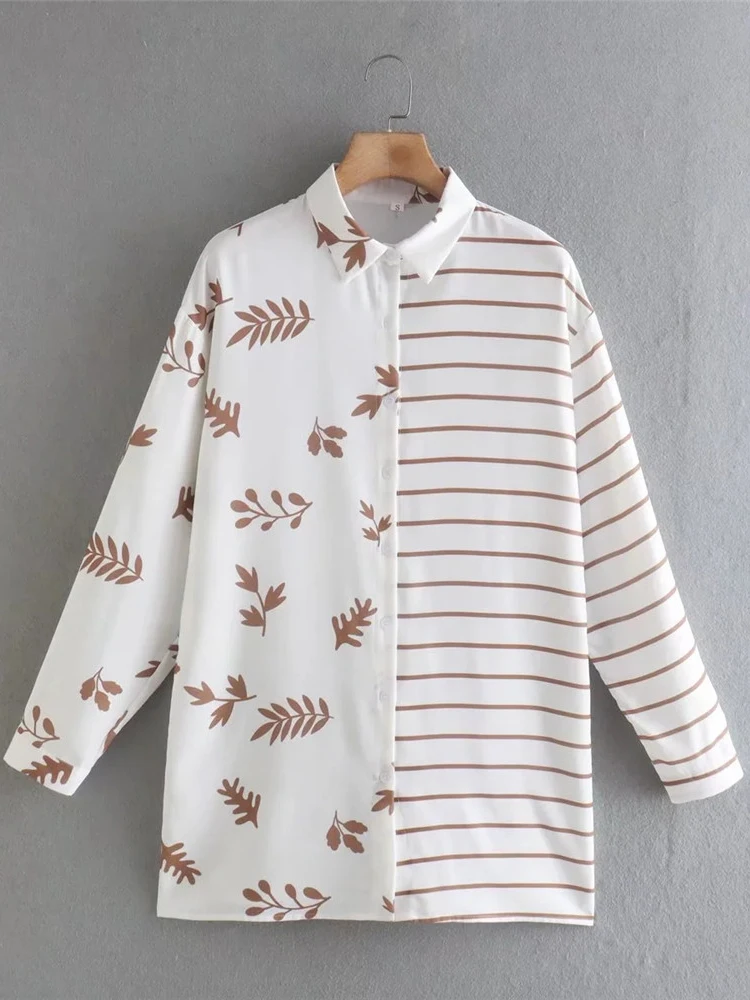 

Merodi Girls Fashion Patchwork Striped Print Summer Long Shirts Womens Beach Style Casual Single Breasted Loose Tops Streetwear