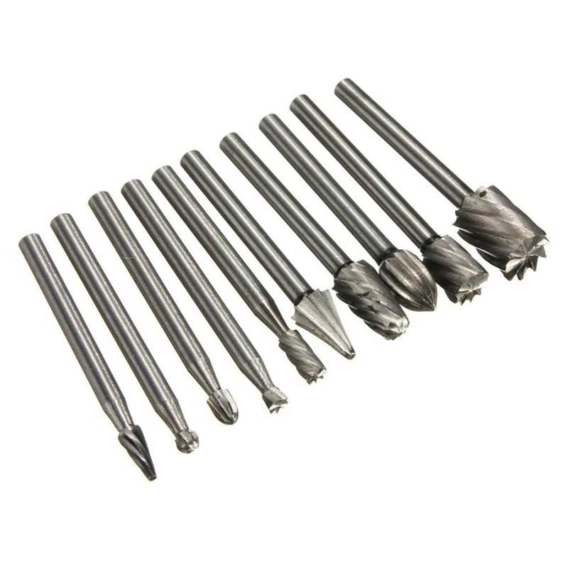 

High Speed Steel Rotary Burr 10Pcs Carving Burr Bits Double Diamond Cut For Dremel Tools For Wood Stone Carving Steel