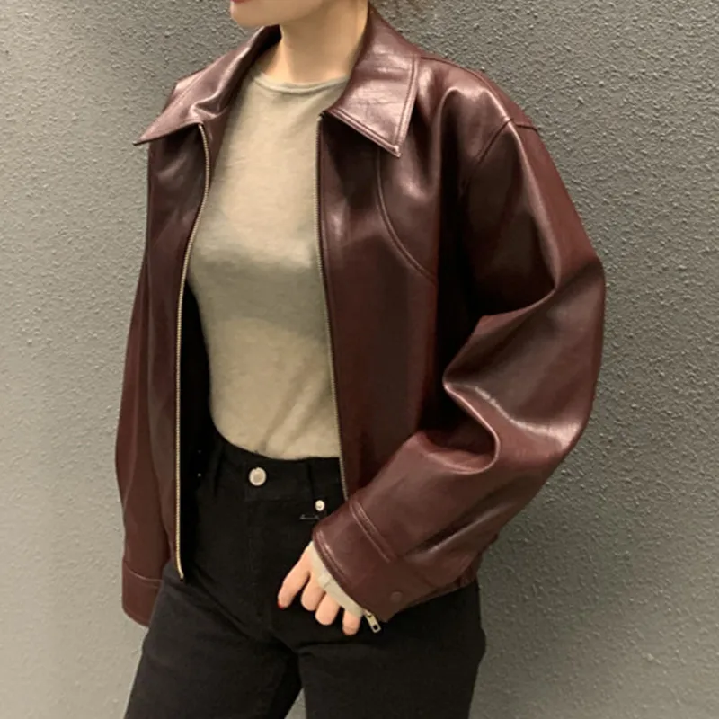 2023 Loose Chic Vintage Fashion Leather Women Korean Casual Ladies Leathers