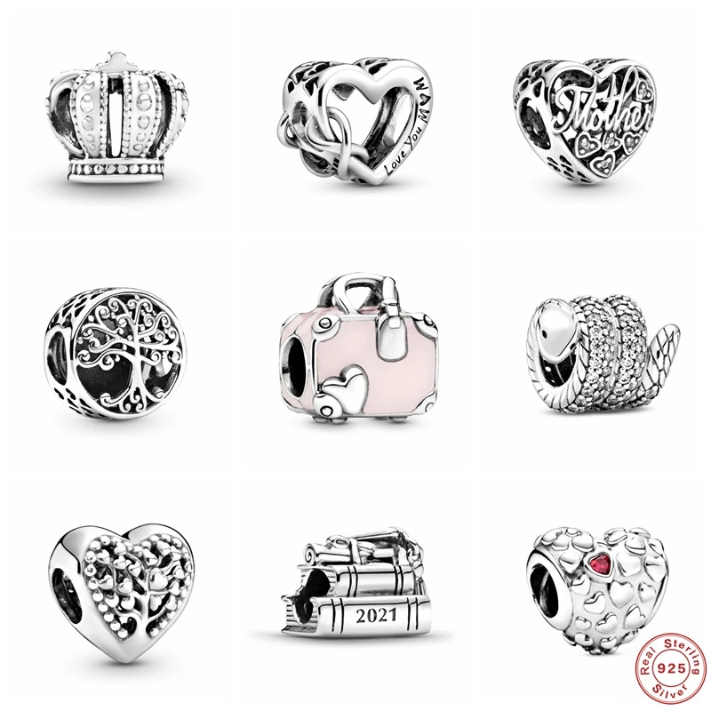 

KOJ Luxury Fashion Life Tree Heart Crown Charms Beads Fit Original Pandora Bracelet Bangle DIY Jewelry For Women Party Gift