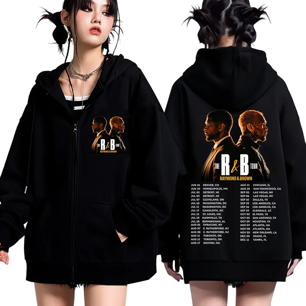 Фото Худи на молнии Usher Chris Brown The R&B Tour 2026, повседневная толстовка оверсайз, уличная одежда унисекс, хип-хоп куртка с капюшоном на молнии №1