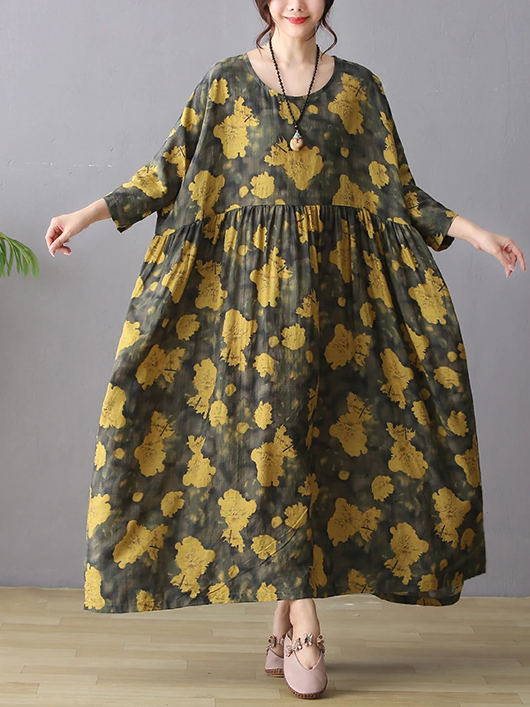 Женское винтажное длинное платье NYFS свободное из хлопка и льна с длинным рукавом