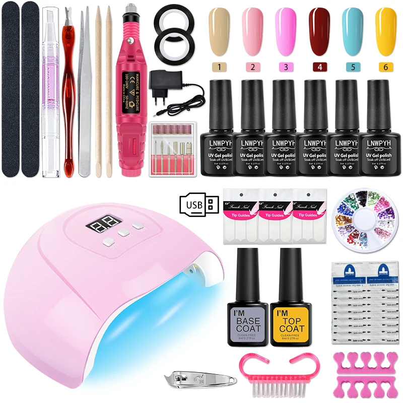Professional Acrylic Nail Set Gel Kit With 36W UV Lamp And Drill For All Drying Polish Manicure |