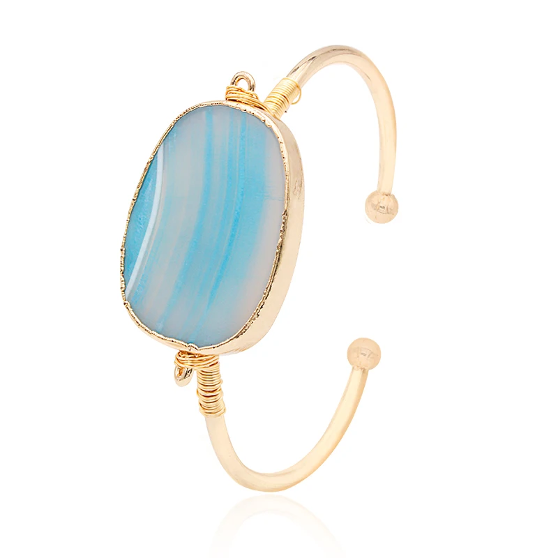 Синие Агатовые серебряные браслеты в стиле бохо для женщин и девушек, ручная работа, проволочный обернутый неровным камнем, браслеты-манжеты