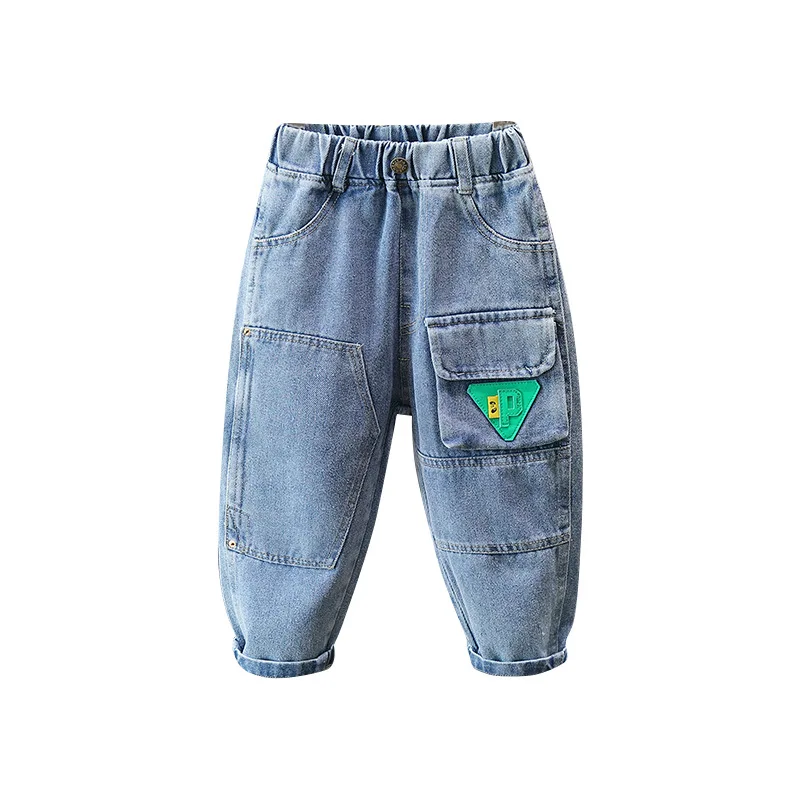 

Высокая эластичность, Повседневная мода для мальчиков, большие карманы, Декор, свободный крой, светильник джинсы стираного синего цвета, шт...