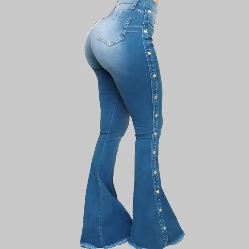

Female Casual Pocket Skinny Long Trousers Women Spring Denim Flare Pants Ladies Autumn Fashion Slim High Waist Wide Leg Jeans