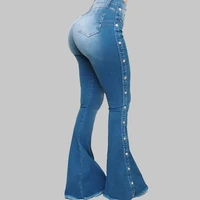 female casual pocket skinny long trousers women spring denim flare pants ladies autumn fashion slim high waist wide leg jeans