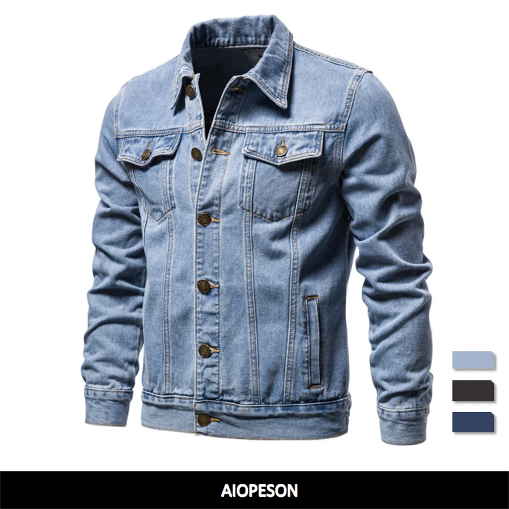 

New 2022 Cotton Denim Jacket Men Casual Solid Color Lapel Single Breasted Jeans Jacket Men Autumn Slim Fit Quality Mens Jackets