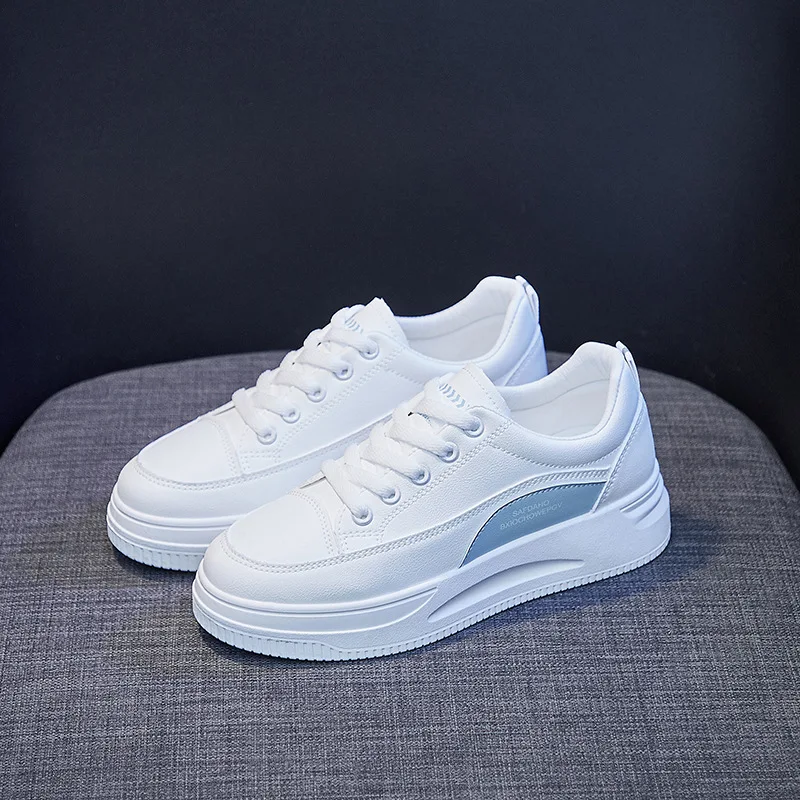 Ladies Shoes For Women 2023 Flats White Platform Sneakers Tennis Female PU Student Increase Height Waterproof Runnig Skateboard