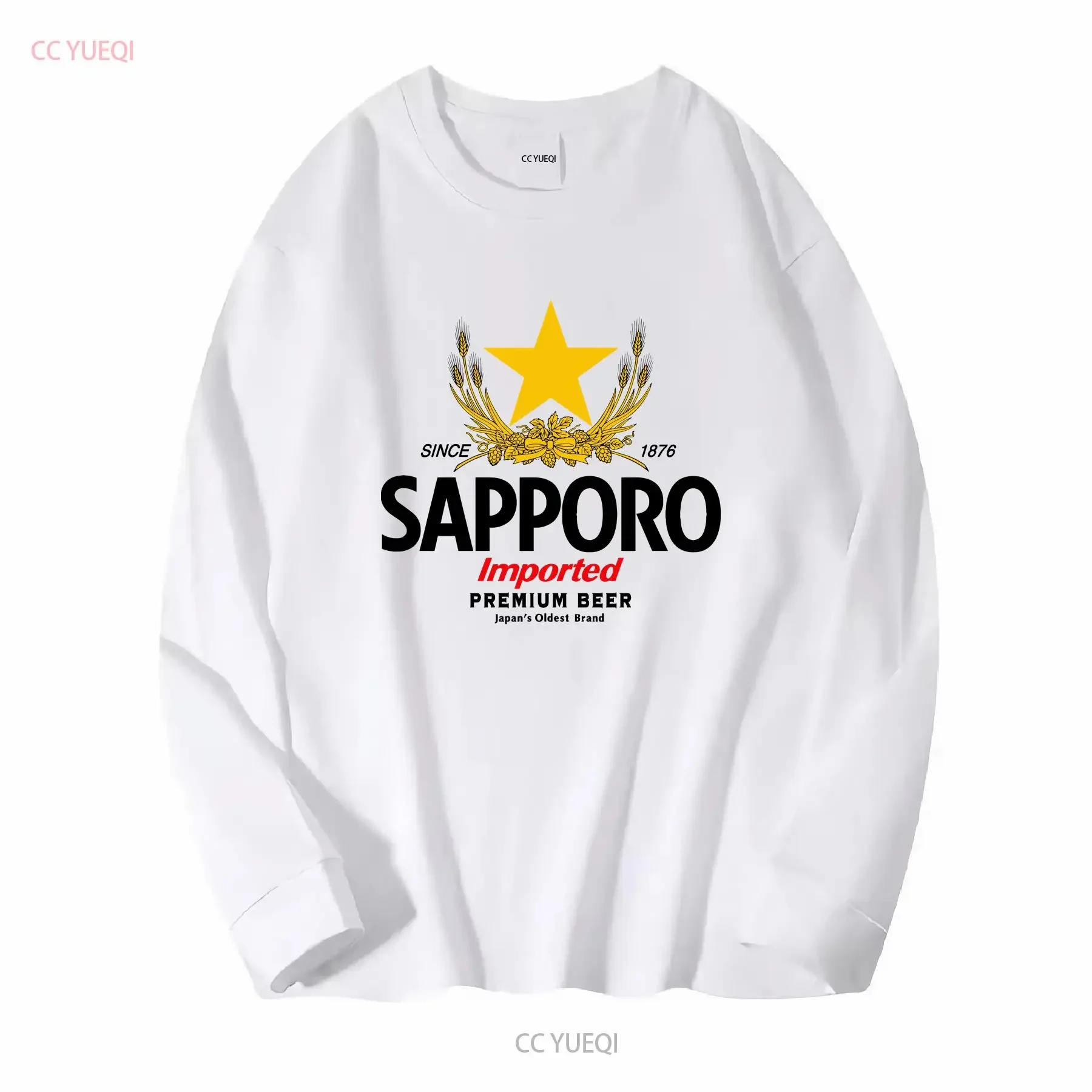 Фото SAPPORO Brewery, японская пивная футболка с длинными или короткими рукавами, винтажный стильный мягкий топ с рисунком для повседневной носки, мода №2