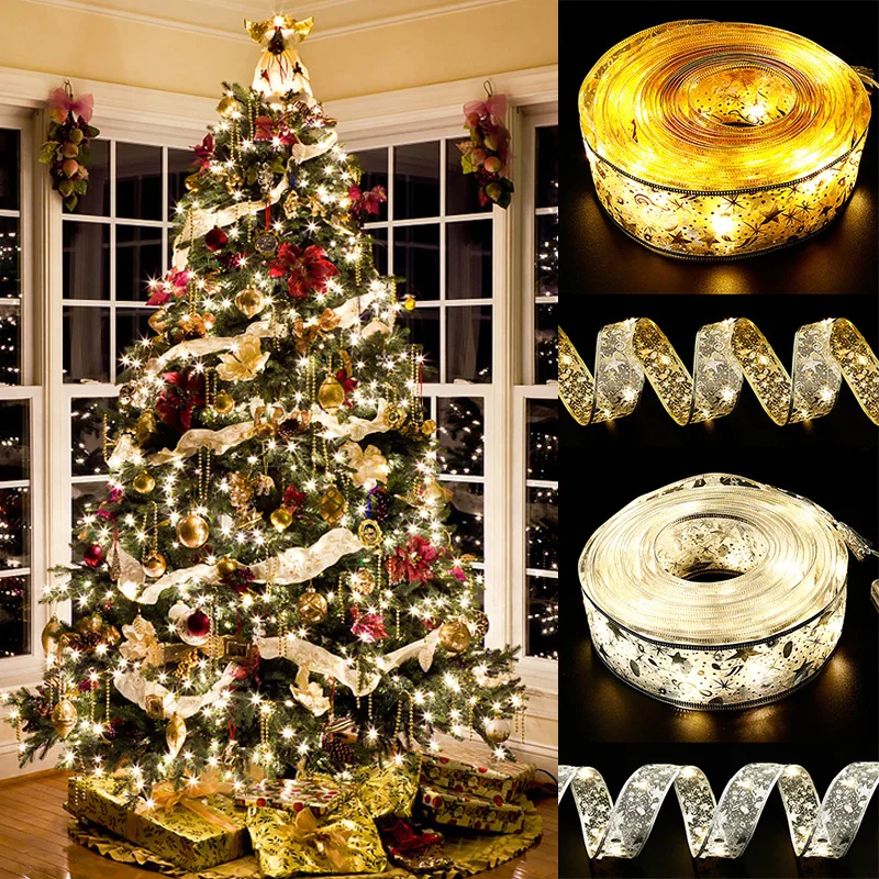 

Рождественская подвеска на ленте, огни, рождественская елка, висячие украшения, сделай сам, кружевные банты, гирлянда для подарка, домашний ...