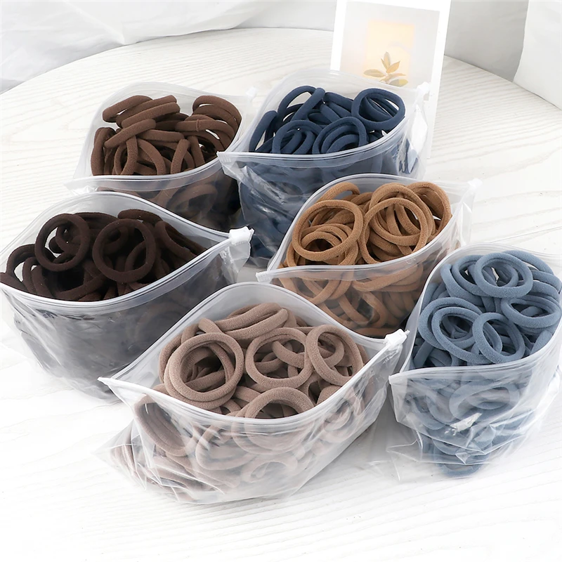 

50PCS/Set Women Girls Basic Hair Bands 4cm Simple Solid Colors Elastic Headband Hair Ropes Ties Hair Accessories Ponytail Holder