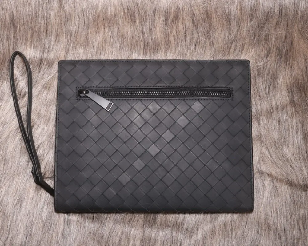 Luxury Handbag Zipper Designer Envelope Bag Fashion Brand Genuine Leather Vintage Lattice Classic Large Capacity Men Clutch Bag