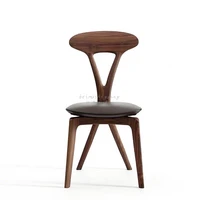 Custom Black Walnut Dining Chair Pure Solid Wood Leather  Leisure  Simple Modern Furniture Restaurant