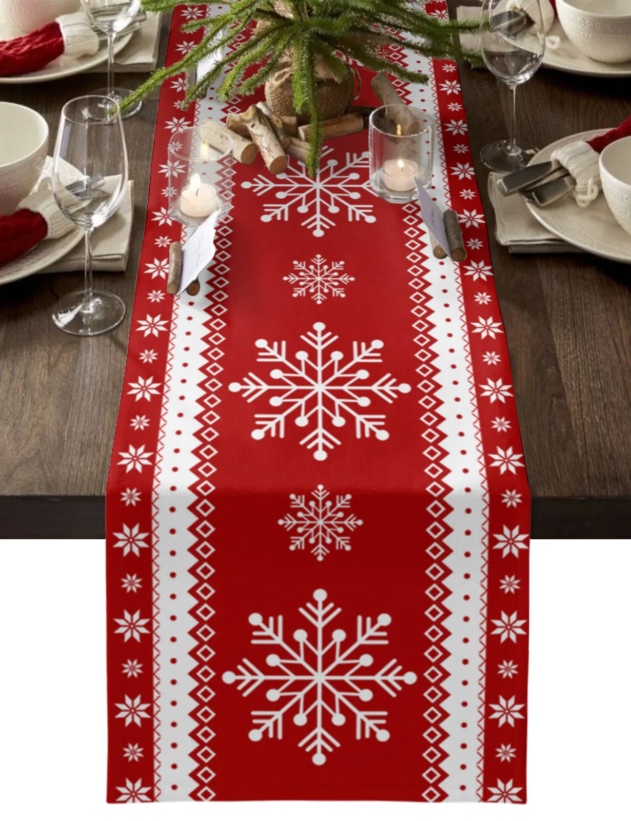 

Christmas Winter Snowflakes Red Table Runner for Dining Table Wedding Decor Tablecloth Home Party Decor Table Mats