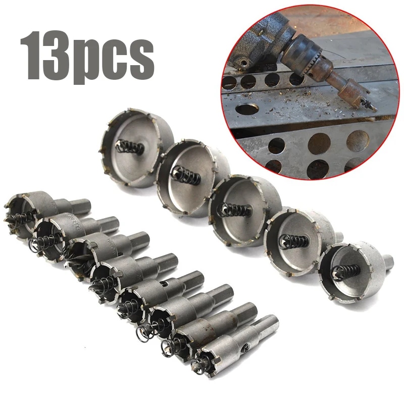 13pcs 16-53mm HSS Hole Saw Set Tungsten Carbide Tip TCT Core Drill Bit Hole Saw for Metal Stainless Steel Cutter Hole Openner
