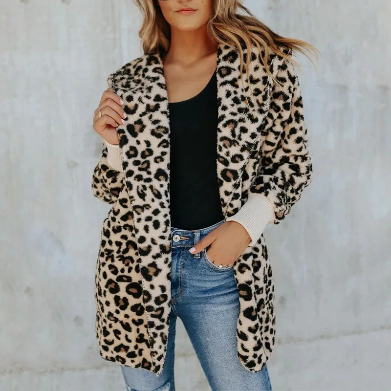 Women's Jacket Hot Sale Europe and America Autumn and Winter New Women's Fashion Slim Leopard Print Hooded Coats for Women