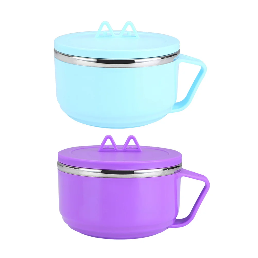 

1pc Bowl Practical Double Layer Stainless Steel with Lid Spoon for Hotel Restaurant