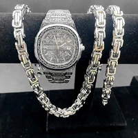 iced out watch bracelet necklaces for men women vintage watch stainless steel link chains jewelry set for men watches reloj