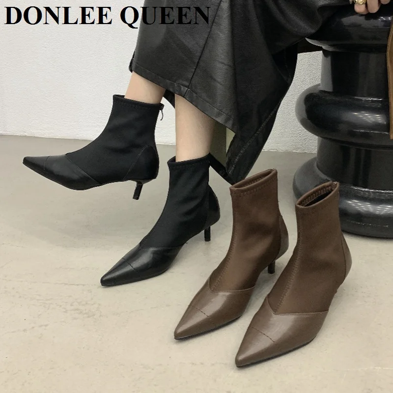 

2024 Autumn Women Ankle Boots Fashion Pointed Toe Low Heels Ladies Elegant Short Booties Thin Heels Chelsea Botas Botas De Mujer