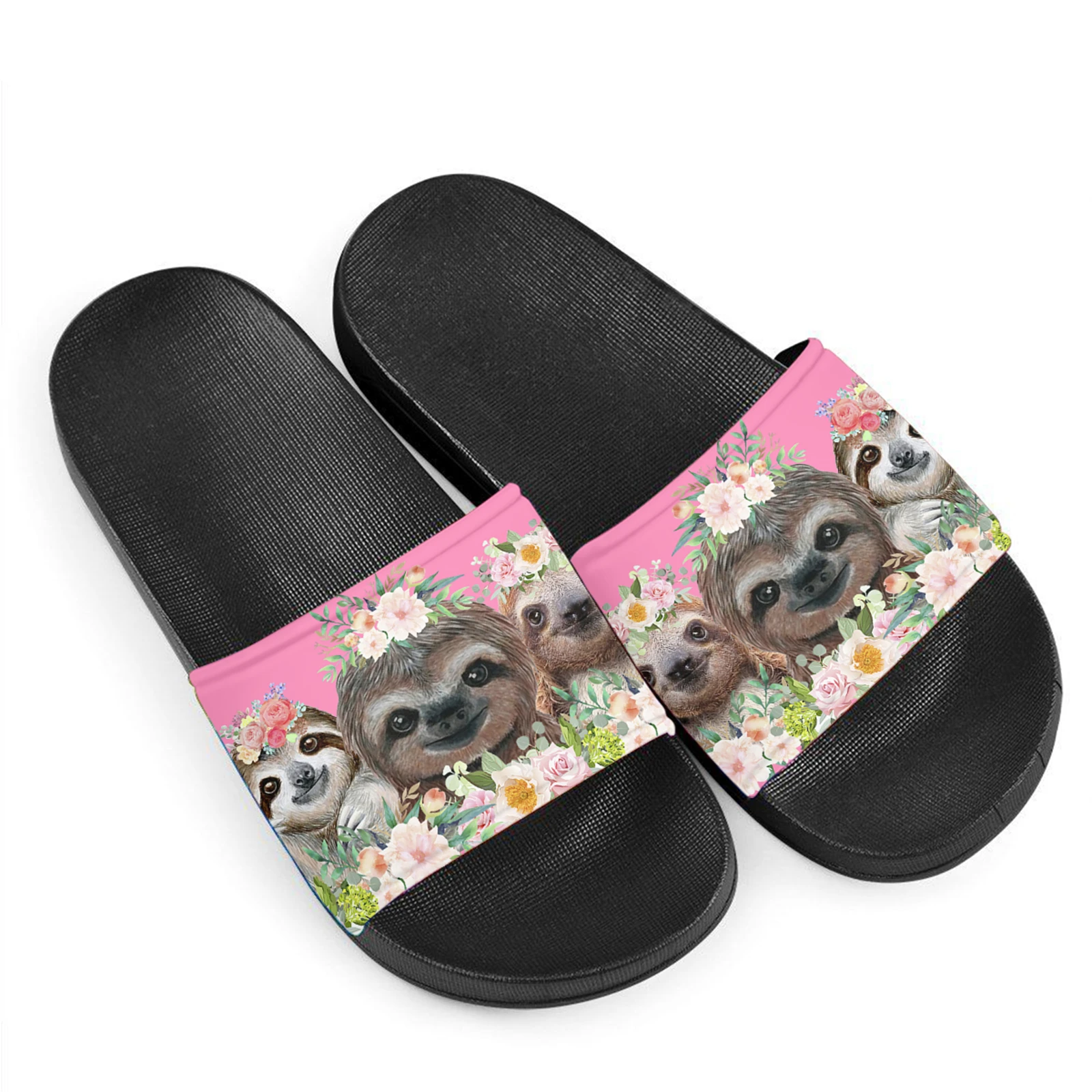 Sloth Floral Designer Casual Adult Slippers Breathable Lightweight Soft Sole Sandals Summer Non-Slip Beach Walking Flats Shoes